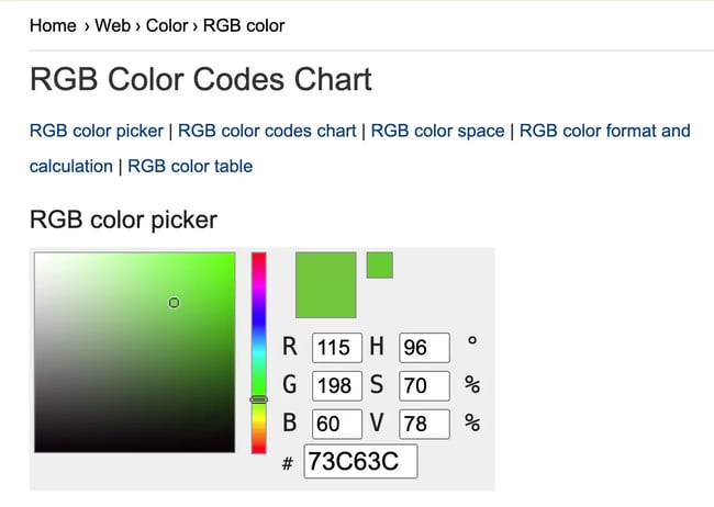 font color html: green rgb color picker